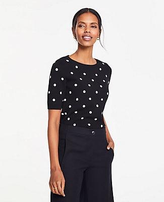 Ann Taylor Polka Dot Short Sleeve Sweater