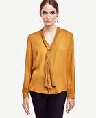 Ann Taylor Pleated Tie Neck Blouse