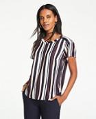 Ann Taylor Striped Pleated Shoulder Tee