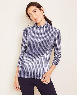 Ann Taylor Houndstooth Turtleneck Top