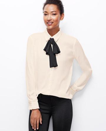 Ann Taylor Versatile Tie Blouse, Winter White - Extra Extrasmall