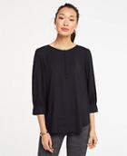 Ann Taylor Covered Button Puff Sleeve Blouse