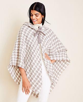 Ann Taylor Houndstooth Shawl Collar Poncho