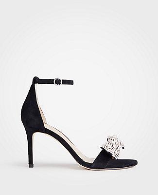Ann Taylor Reagan Pearlized Crystal Bow Suede Sandals
