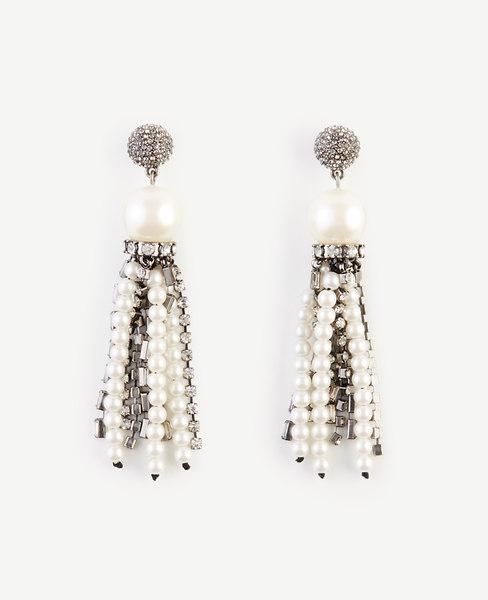 Ann Taylor Crystal Pearlized Tassel Earrings