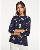 Ann Taylor Floral Tipped Mixed Media Top