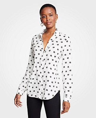 Ann Taylor Dot Floral Essential Button Down Blouse