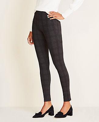 Ann Taylor Windowpane Seamed Ponte Side Zip Leggings