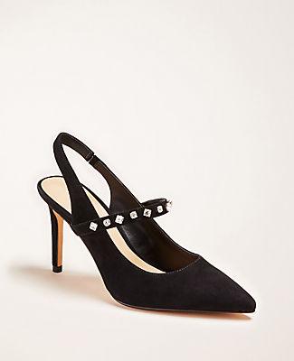 Ann Taylor Vera Crystal Suede Slingback Pumps