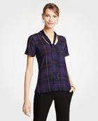 Ann Taylor Mini Plaid Mixed Tie Neck Tee