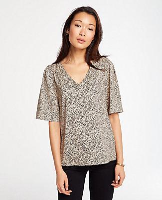 Ann Taylor Winter Animal V-neck Flutter Tee
