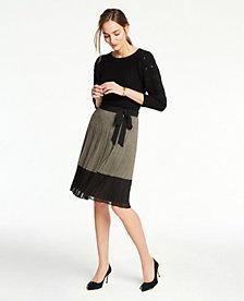 Ann Taylor Plaid Tie Waist Pleated Skirt