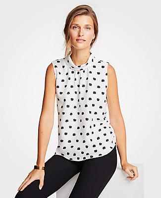 Ann Taylor Dot Floral Sleeveless Mock Neck Top