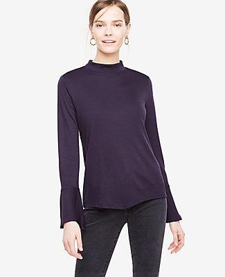 Ann Taylor Mock Neck Flare Cuff Top