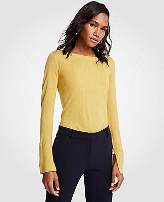Ann Taylor Split Sleeve Pearlized Trim Sweater