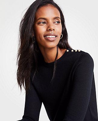 Ann Taylor Pearlized Shoulder Button Sweater