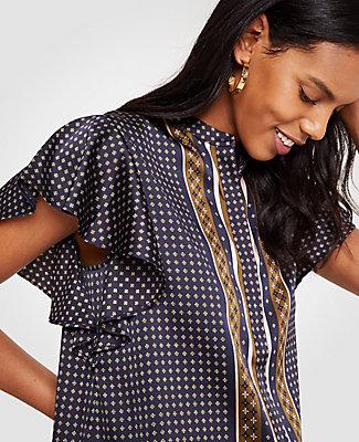 Ann Taylor Floral Scarf Flutter Top