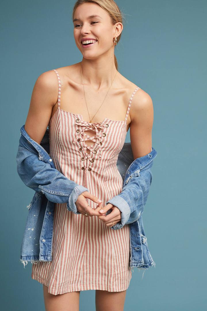 Faithfull Linen Lace-up Mini Dress