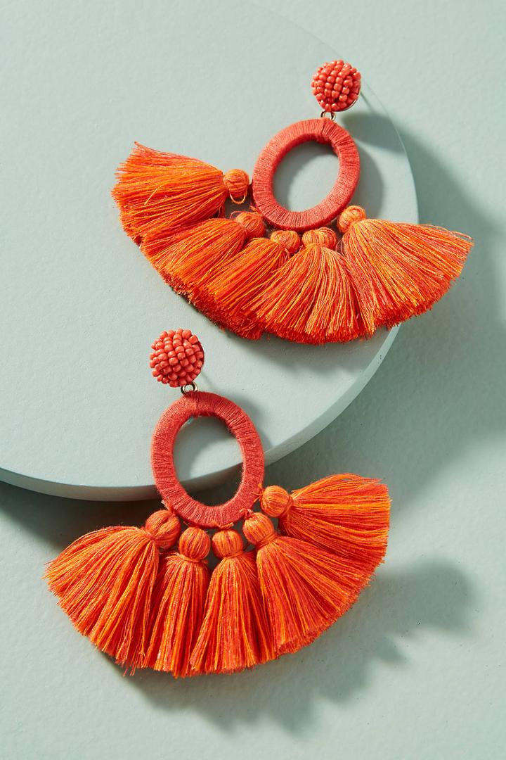 Anthropologie Hula Skirt Tasseled Drop Earrings
