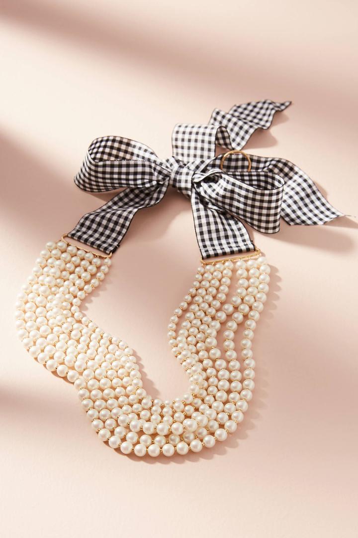 Anthropologie Gingham & Pearls Layered Necklace