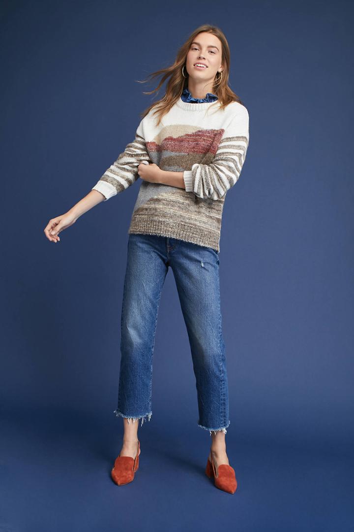 White + Warren Landscape Intarsia Pullover