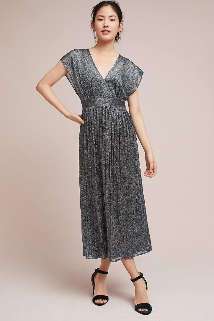 Moulinette Soeurs Pleated Metallic Wrap Dress