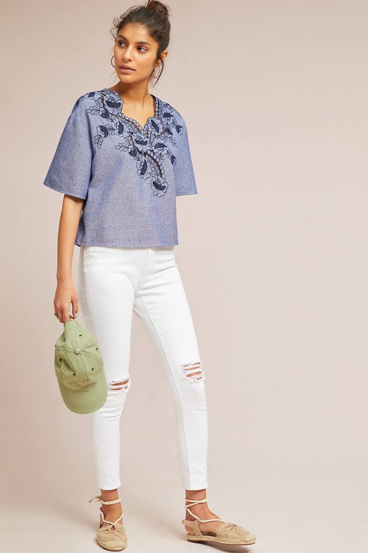 Thekorner Embroidered Denim Blouse