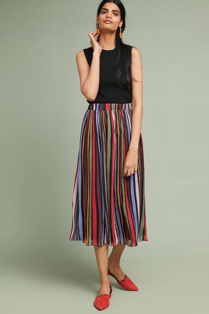 Laia Rainbow-striped Midi Skirt