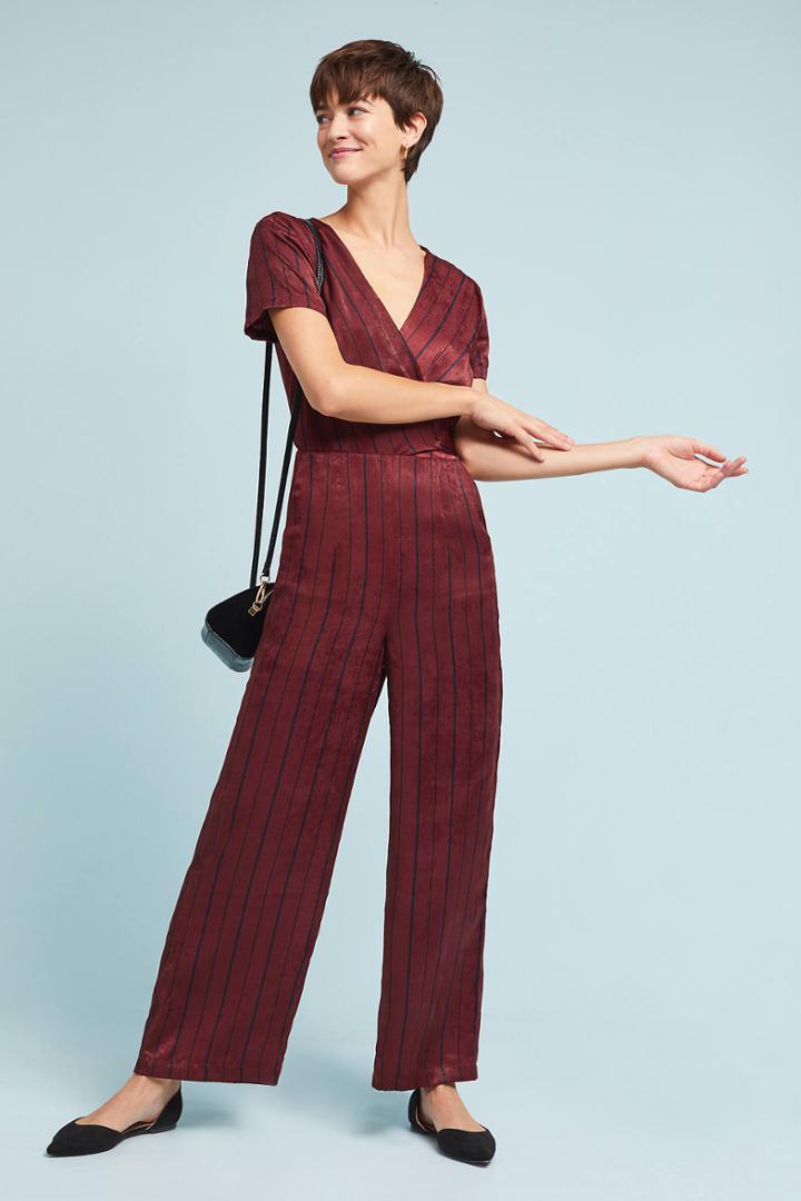 Anthropologie Burgundy Striped Jumpsuit