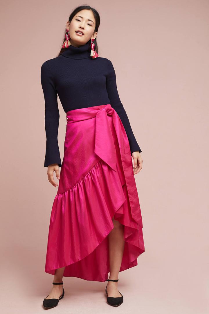 Eliza J Ruffled Silk Skirt