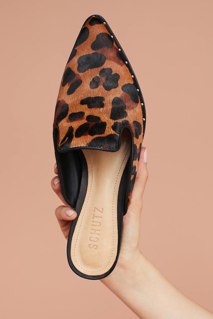 Schutz Leopard Studded Slides