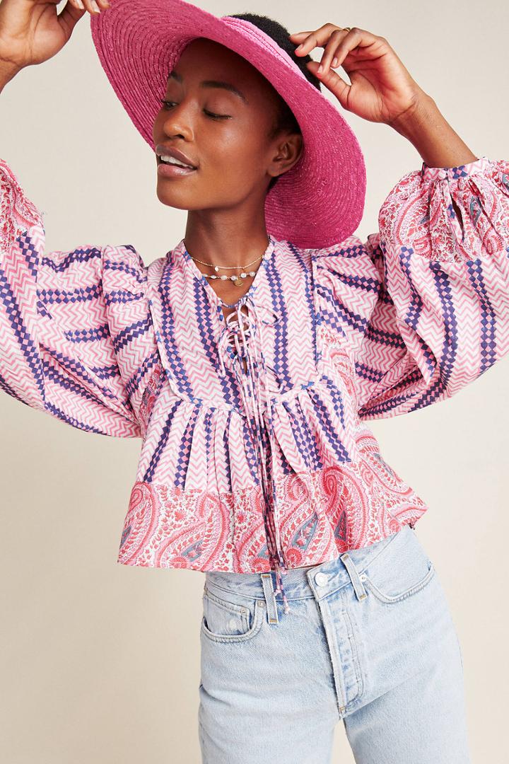 Kinga Csilla Kiara Block-printed Peasant Blouse
