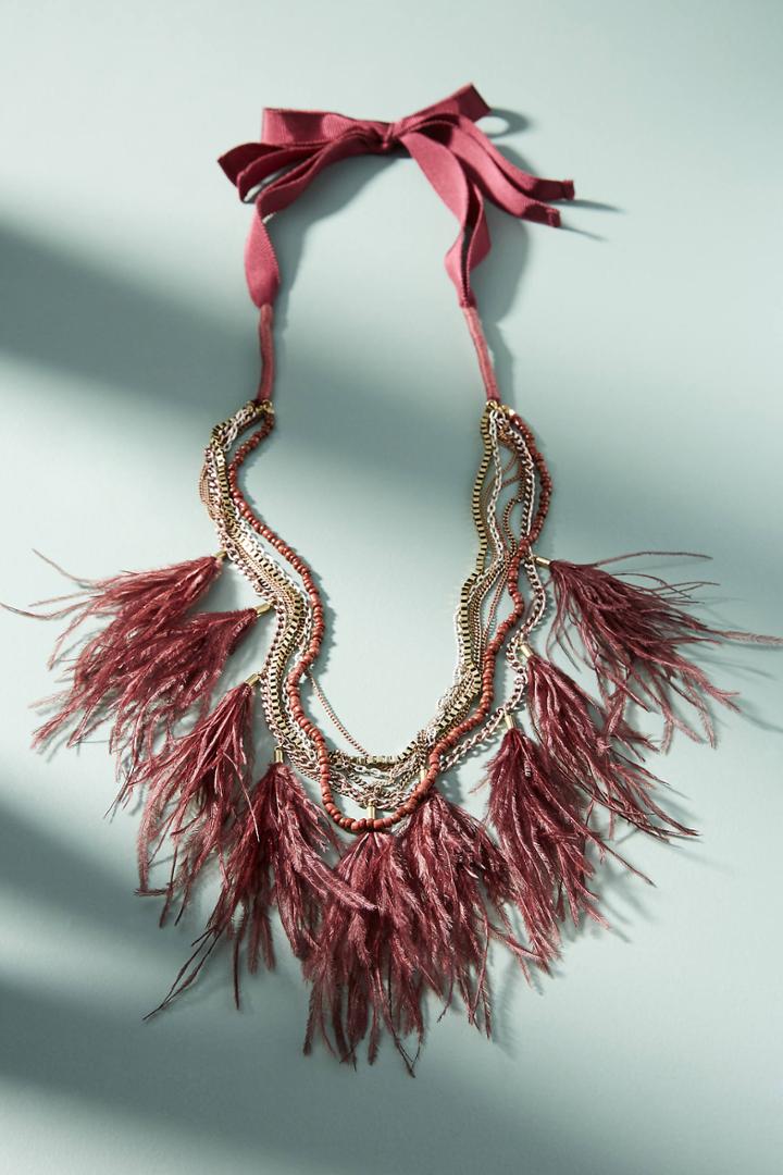 Anthropologie Wispy Feather Layered Necklace