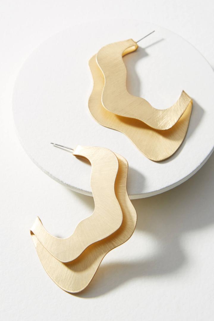 Anthropologie Folded Wavy Hoop Earrings