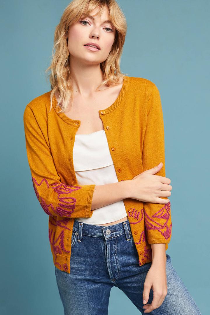 Field Flower Embroidered Dove Cardigan