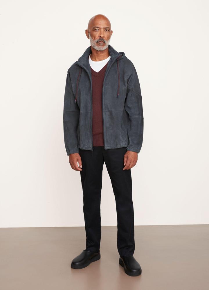 Vince Suede Hooded Zip Up Jacket