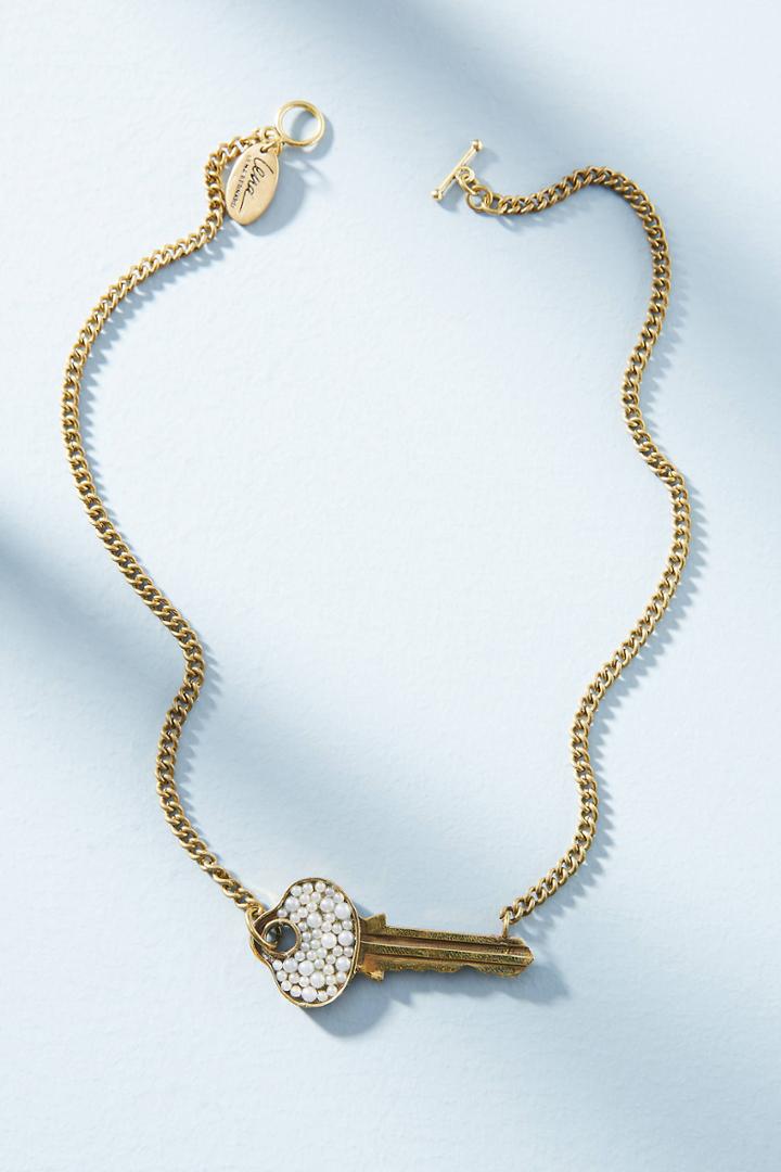 Anthropologie Pearled Key Necklace