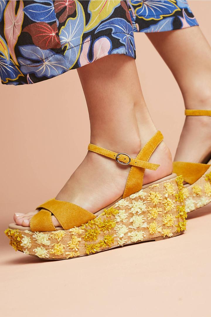 Anthropologie Floral-embellished Wedge Sandals