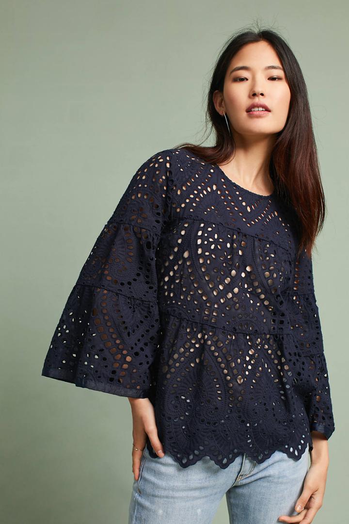 Eri + Ali Eyelet Flare-sleeve Blouse