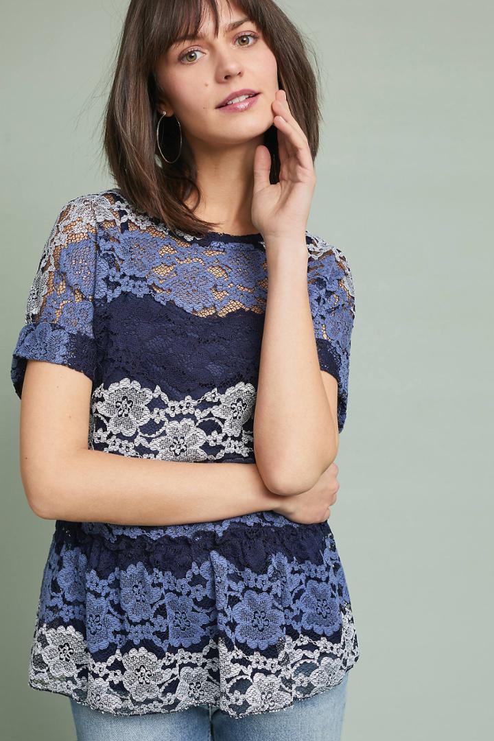 Eva Franco Striped Lace Peplum Top