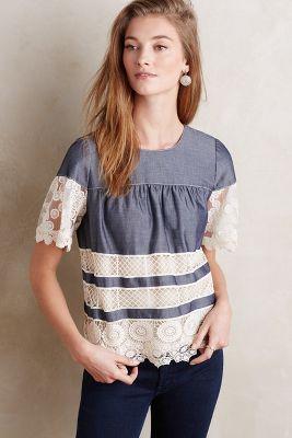Anna Sui Lace-dipped Chambray Top