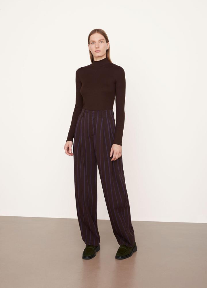 Vince Striped Pleat Front Wide Leg Cropped Pant