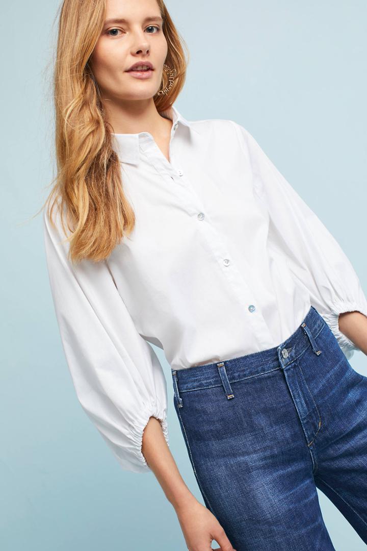 Anthropologie Balloon-sleeve Poplin Buttondown