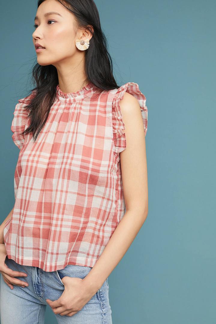 Isabella Sinclair Plaid Ruffle-sleeve Top