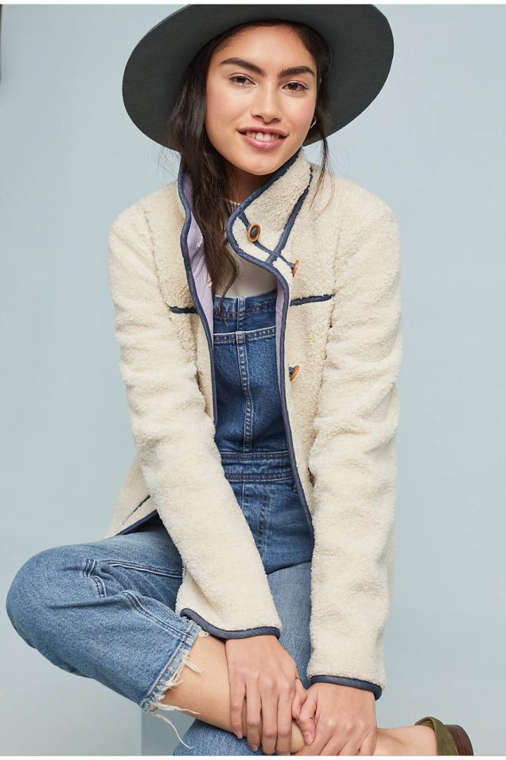 Anthropologie Piped Sherpa Jacket
