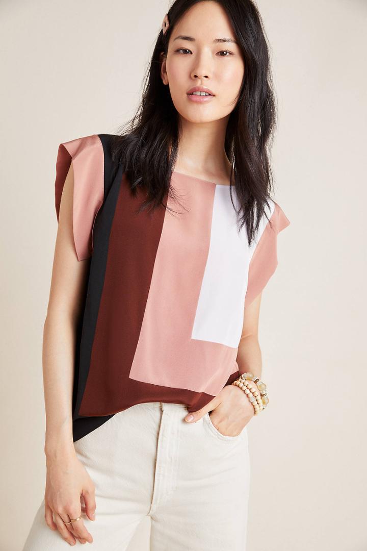 Anthropologie Diane Von Furstenburg Colorblocked Silk Blouse
