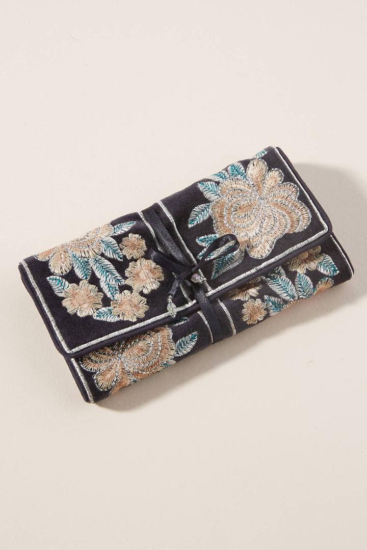 Anthropologie Floral Velvet Jewelry Travel Case