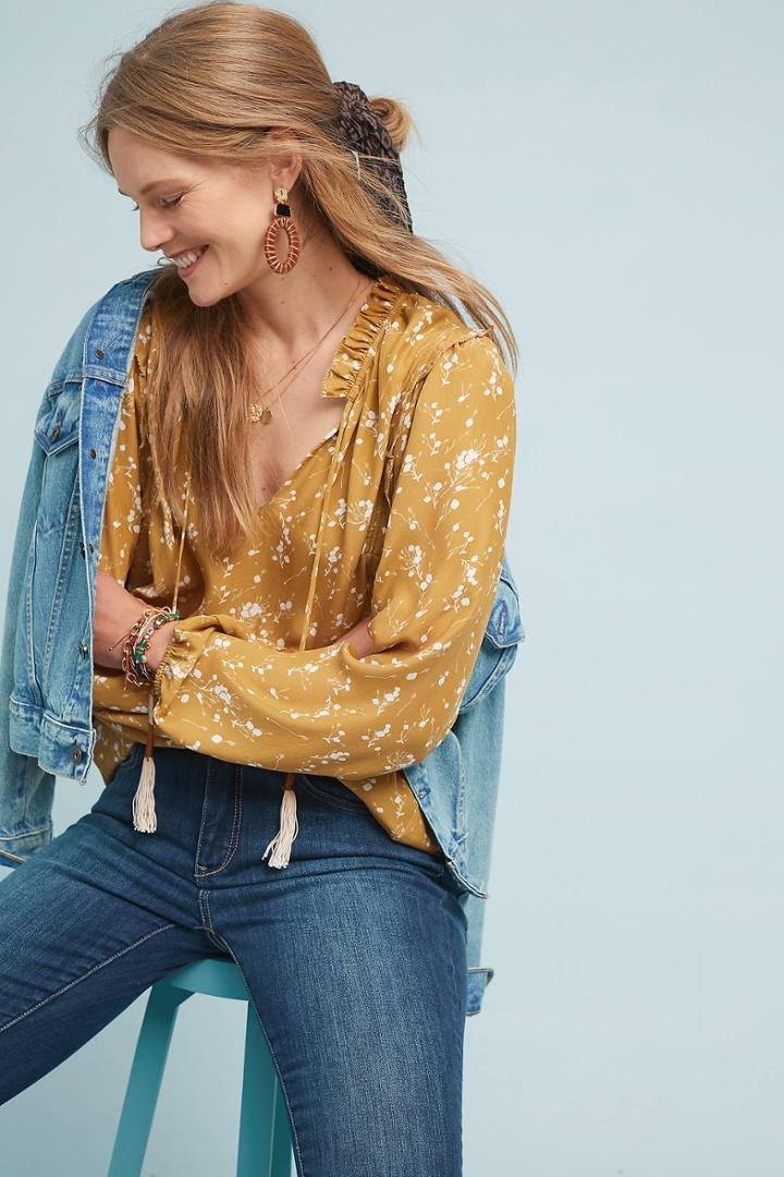 Dolan Left Coast Wildflower Silk Peasant Top