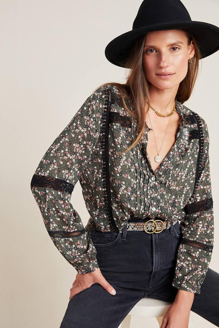 Dolan Left Coast Lillian Floral Lace Peasant Blouse