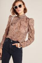 Ml Monique Lhuillier Ruched Leopard Blouse